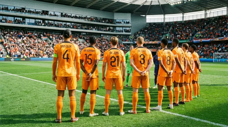 Det nederländska landslaget i orange tröjor inför VM 2026