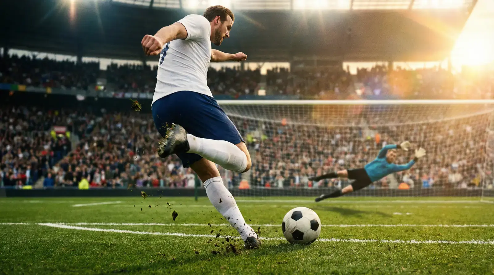 Fotbollsspelare i anfallsposition framför mål under VM-match