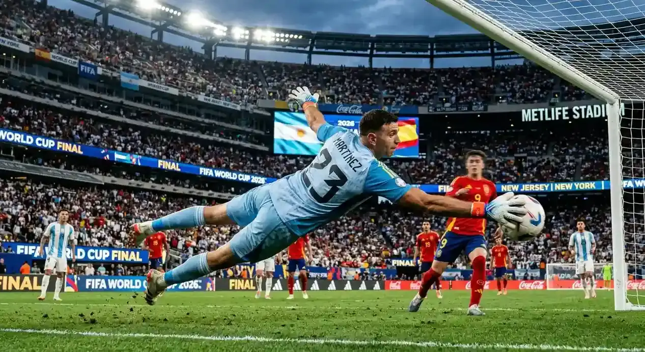 Emiliano Martínez räddar ett spanskt skott i VM-finalen