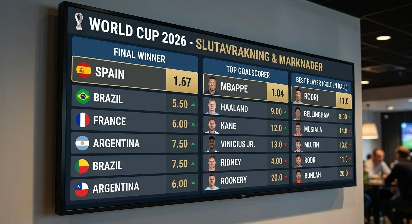 Odds-tavla med VM 2026-marknader och resultat